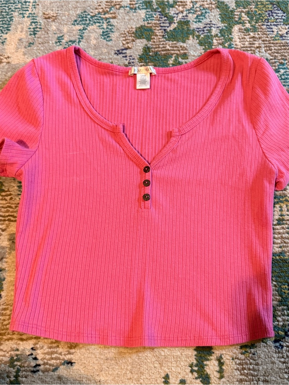 T.J.Maxx Pink Ribbed Crop Top with Button Placket